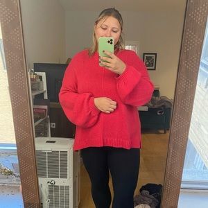 BP. NORDSTROM RED/PINK BUBBLE SLEEVE SWEATER